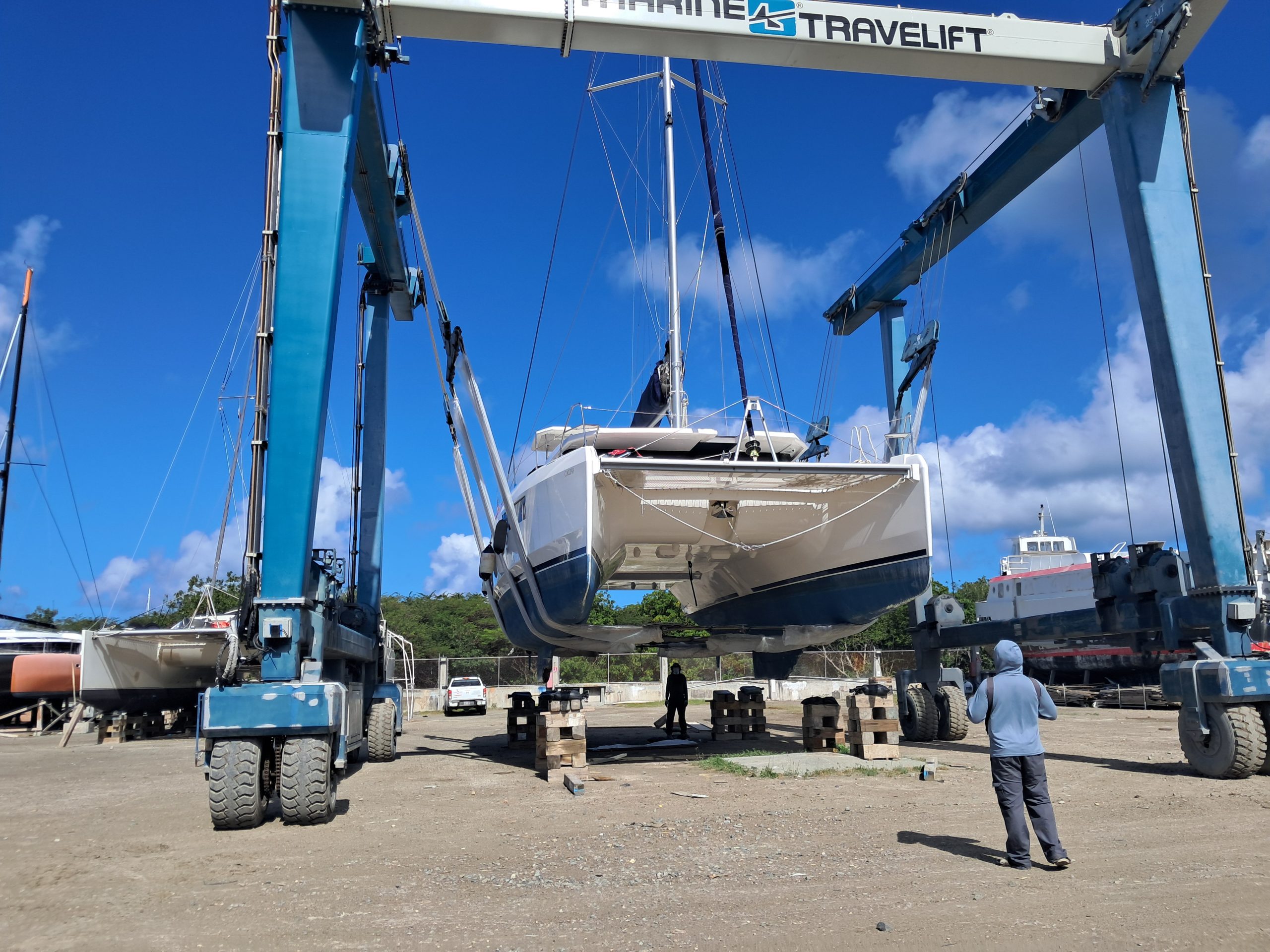 A yacht in a boatyard